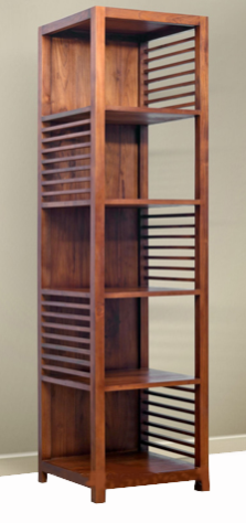 Strip Design Narrow Teak Wood Bookshelf Modern Bookshelves
