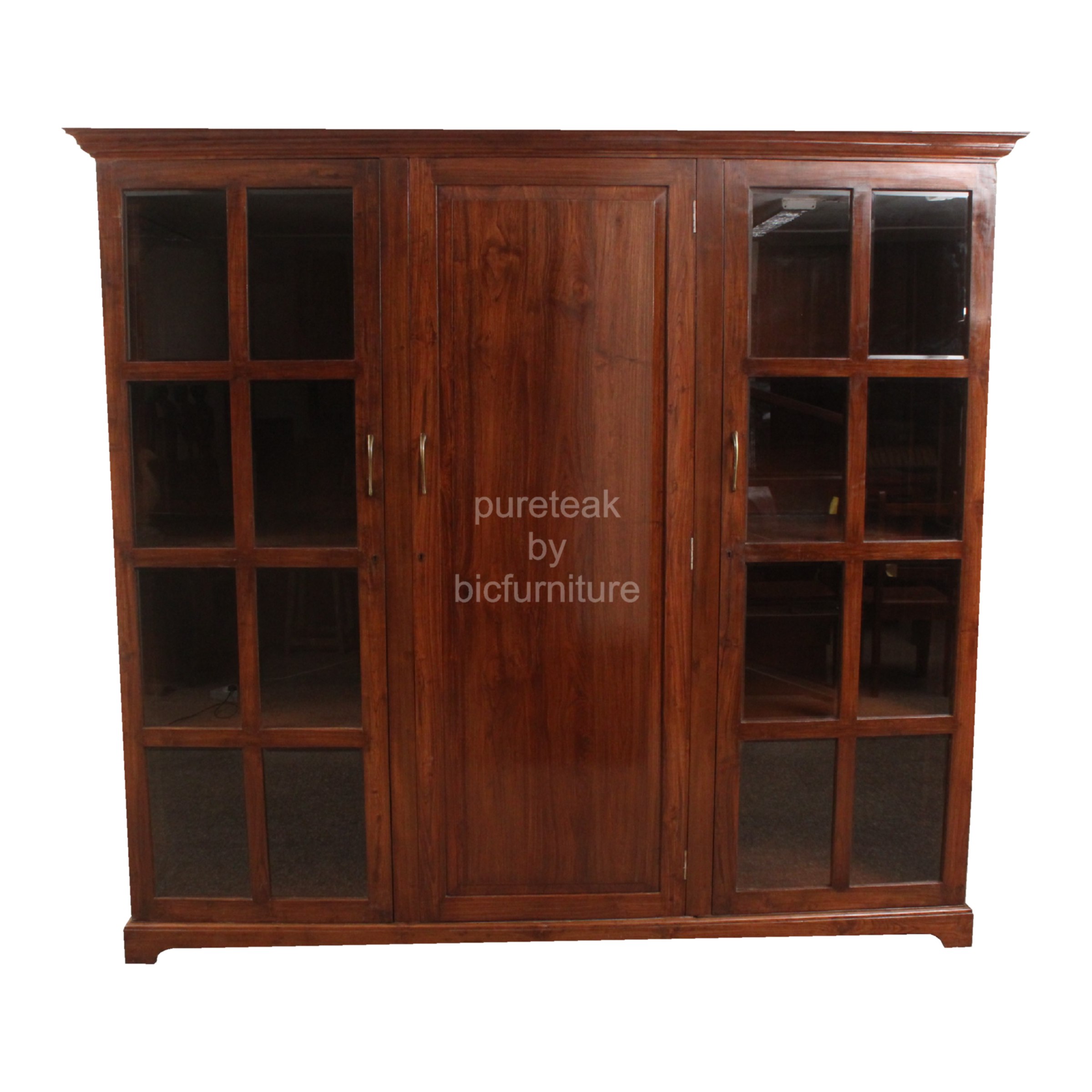 Teak_wood_3_door_wardrobe_with_centre_wooden_panel_2_glass_doors_made_to_order